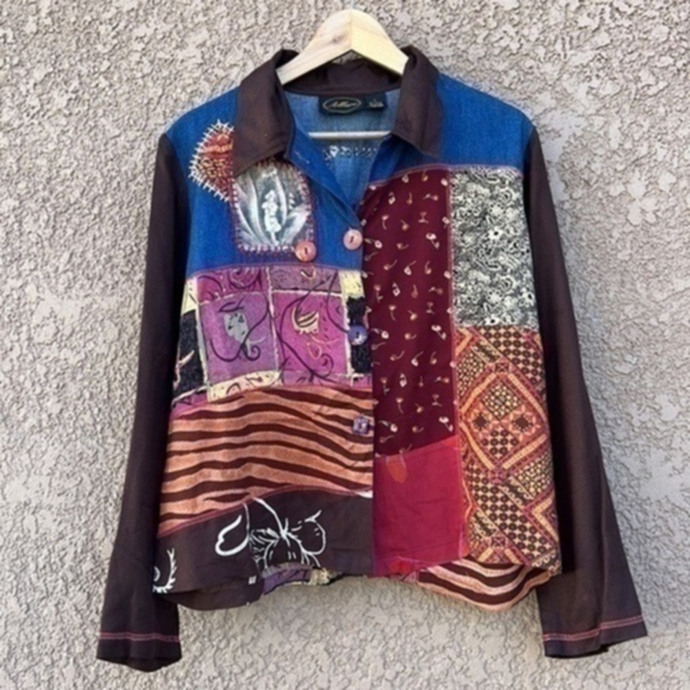 VTG Pop Art Multi-Patchwork Shirts by Allure Sz‎ Large